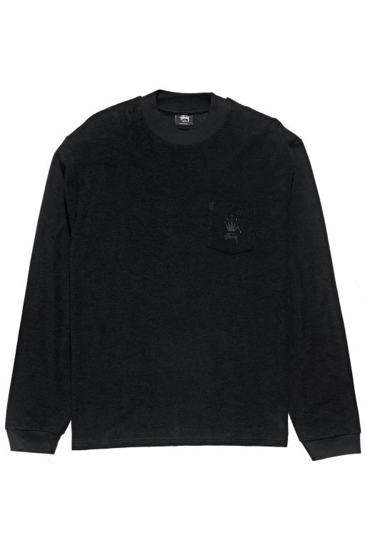 Stussy Mens Crown Terry Long Sleeve T Shirt Black - LIMER6423